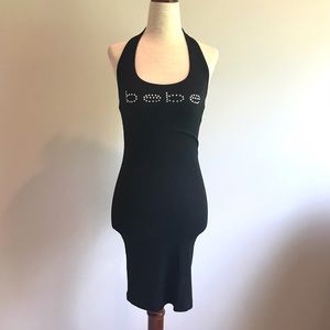 Bebe Knit Rhinestoned Logo Halter Dress XS - NWOT